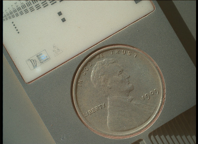 In God We Trust. This 1909 penny is coated in a thin layer of red Mars dirt while perhaps inadvertently giving glory to the Creator. Image credit: NASA/JPL/Malin Space Science Systems.